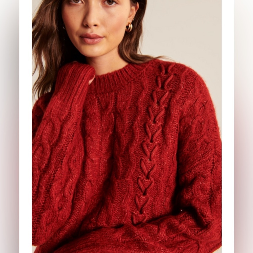 Abercrombie & Fitch Red Cable Knit Crewneck Sweater